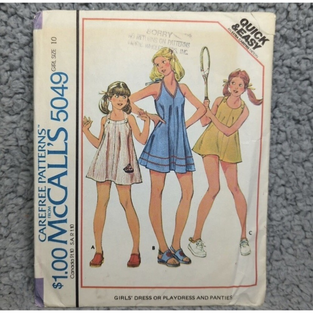 Vintage 70s McCalls 5049 Girls Dress Playdress Panty Sewing Pattern Size 10 Cut